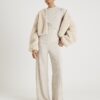 Beige Cosy Wide Leg Ribbed Trousers