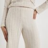 Beige Cosy Wide Leg Ribbed Trousers
