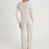 Beige Cosy Wide Leg Ribbed Trousers