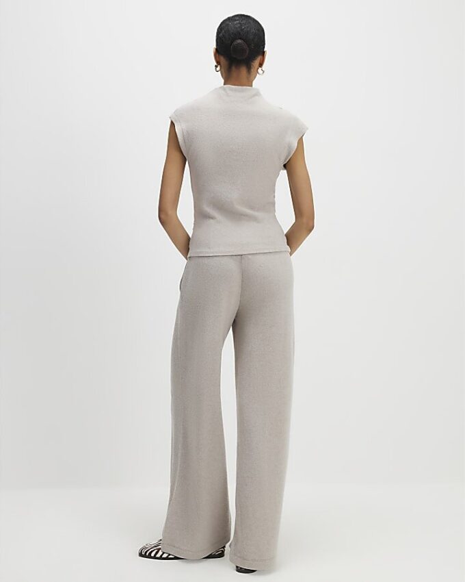 Beige Cosy Wide Leg Trousers
