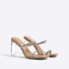 Beige Diamante Double Strap Heeled Mules
