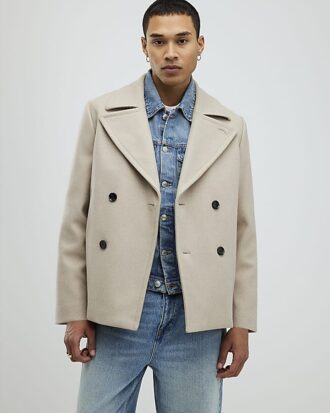 Beige Double Breasted Peacoat