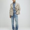 Beige Double Breasted Peacoat