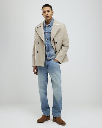Beige Double Breasted Peacoat