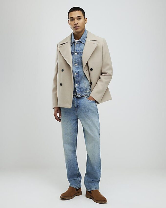Beige Double Breasted Peacoat