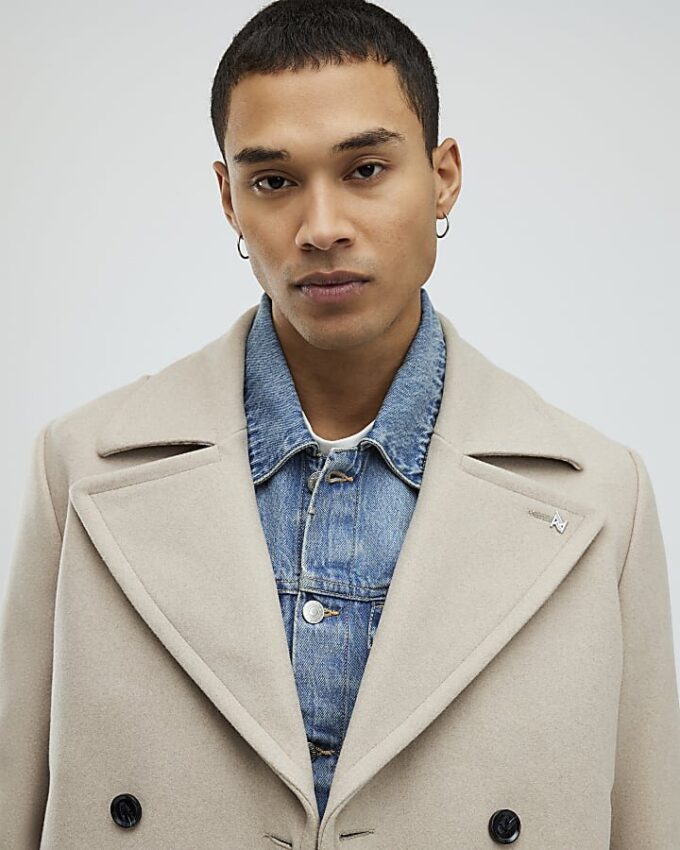 Beige Double Breasted Peacoat