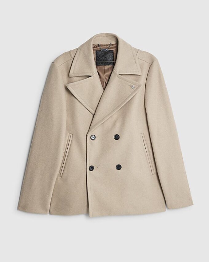 Beige Double Breasted Peacoat