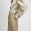 Beige Faux Leather Barrel Leg Trousers