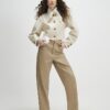 Beige Faux Leather Barrel Leg Trousers