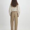 Beige Faux Leather Barrel Leg Trousers