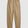 Beige Faux Leather Barrel Leg Trousers