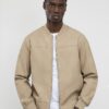 Beige Faux Leather Bomber Jacket