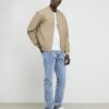 Beige Faux Leather Bomber Jacket