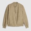 Beige Faux Leather Bomber Jacket