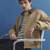 Beige Faux Leather Collared Harrington Jacket