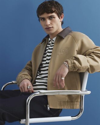 Beige Faux Leather Collared Harrington Jacket