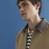 Beige Faux Leather Collared Harrington Jacket
