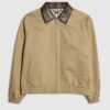Beige Faux Leather Collared Harrington Jacket