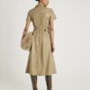 Beige Faux Leather Midi Shirt Dress