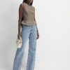 Beige Faux Leather Peplum Top
