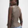 Beige Faux Leather Peplum Top