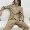 Beige Faux Leather Sculpted Blazer