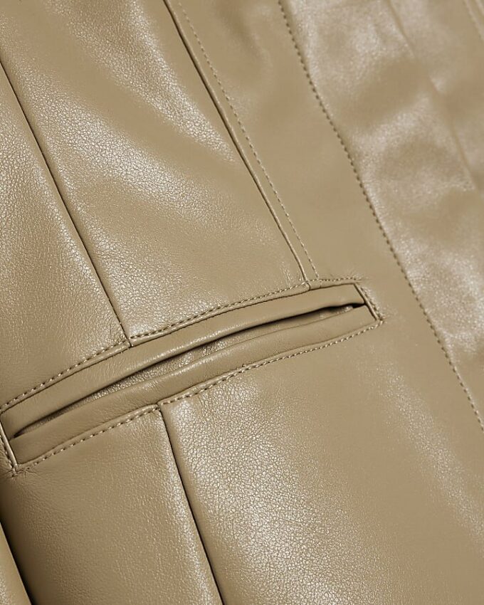 Beige Faux Leather Sculpted Blazer