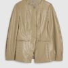 Beige Faux Leather Sculpted Blazer