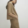 Beige Faux Leather Seam Detail T-shirt