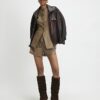 Beige Faux Leather Woven Waistcoat