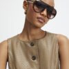 Beige Faux Leather Woven Waistcoat