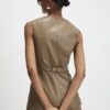 Beige Faux Leather Woven Waistcoat