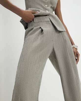 Beige Flecked Wide Leg Trousers
