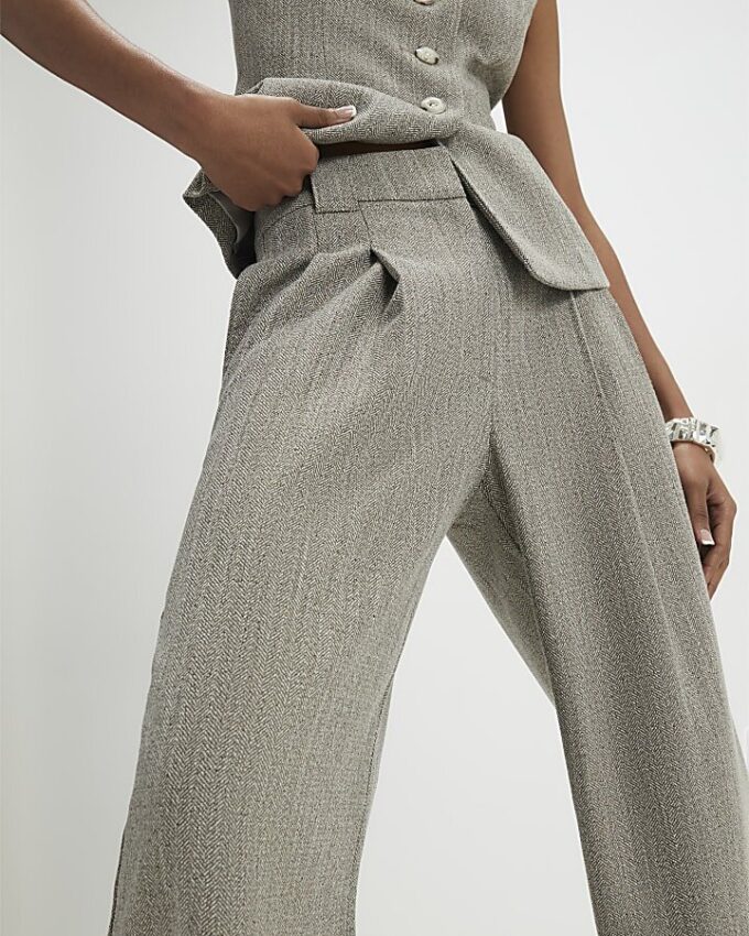 Beige Flecked Wide Leg Trousers