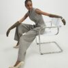Beige Flecked Wide Leg Trousers