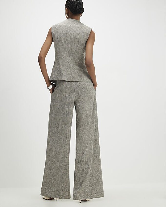 Beige Flecked Wide Leg Trousers
