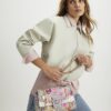 Beige Floral Monogram Print Shoulder Bag