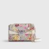Beige Floral Monogram Print Shoulder Bag