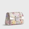 Beige Floral Monogram Print Shoulder Bag