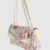 Beige Floral Monogram Print Shoulder Bag
