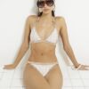 Beige Geometric Print Bikini Bottoms