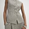 Beige High Neck Flecked Sculpted Waistcoat