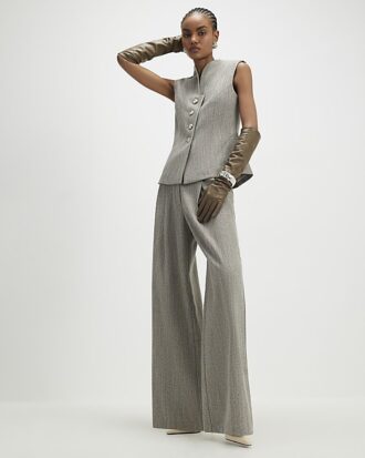 Beige High Neck Flecked Sculpted Waistcoat