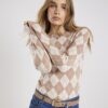 Beige Knitted Argyle Long Sleeve Top