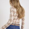 Beige Knitted Argyle Long Sleeve Top