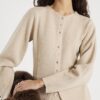 Beige Knitted Long Sleeve Structured Cardigan