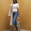 Beige Knitted Striped Short Sleeve Top