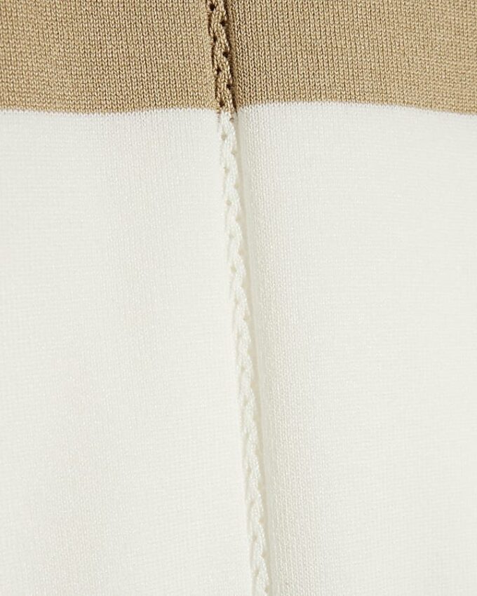 Beige Knitted Striped Short Sleeve Top