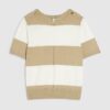 Beige Knitted Striped Short Sleeve Top