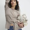 Beige Knitted Tie Waist Cardigan